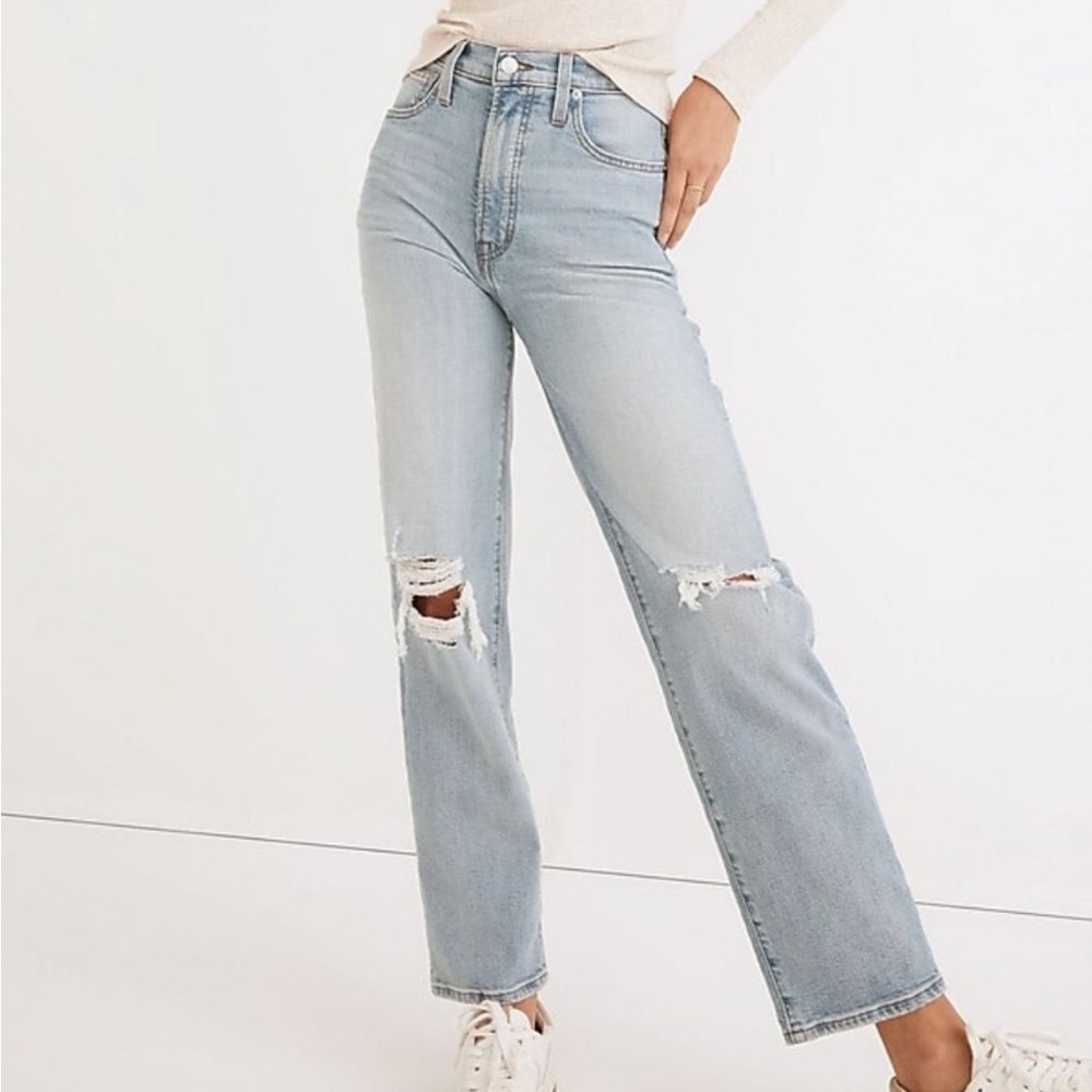 Madewell The Perfect Vintage Straight Jean in Danby Wash: Knee-Rip Edition S 28